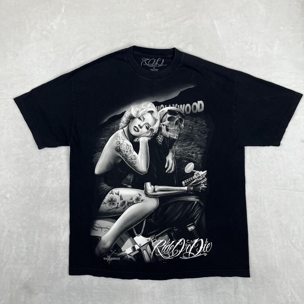 Ride Or Die T-Shirt Mens XL Black David Gonzales Pin-Up Skull Biker Motorcycle